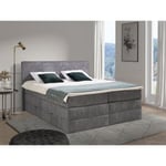 Vente-unique.com Ensemble complet boxspring tête de lit + sommiers coffre + matelas + surmatelas - 2 x 80 x 200 cm - Velours côtelé - Gris - IVOLOS de PALACIO