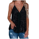 Sisifa Casual V Neck Sequin Tank Tops for Women, Loose Sleeveless Camisole Tunic Shirt