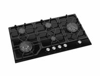 ViandPro 90cm 5 Burner Black Glass Gas Hob With 2 Dual Wok Burners - VP-H905BL