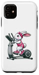 Coque pour iPhone 11 Lapin de Pâques sur vélo elliptique Gym Fitness Workout