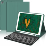 Coque Clavier Pour Ipad 6eme/5eme Generation 9.7"",Ipad Air 2/1 2014/2013,Ipad 6e/5e Generation 2018/2017,Azerty Clavier Rétro-Éclairé Bluetooth,Housse Avec Pen Holder,Vert Foncé