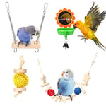 Nobleza Lot de 4 Jouet pour Oiseaux en Bois, Balançoire pour Oiseaux en Corde de Coton, Jouets Suspendus pour Cages à Oiseaux