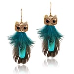 ZSCZQ Night Owl Vert Marron Plume Boucles d'oreilles Animaux Danglers Charme Ethnique Oreille Bijoux Cadeau pour Les Femmes Vert