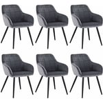 Woltu - Lot de 6 Chaises de salle à manger avec accoudoirs Chaise de cuisine, Chaise de salon en Velours, Pieds en métal, Gris Foncé