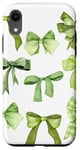 Coque pour iPhone XR Ruban vert mignon avec motifs de nœuds tendance et esthétiques