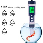 Lifcausal - Testeur de qualité de l'eau 5 en 1 Compteur numérique Analyseur de qualité de l'eau Détecteur PH/TDS/EC/Température/Salinité Test IP67