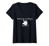 Womens Cat Lover Waiting For Something To Happen Omori Cat Inspired V-Neck T-Shirt