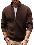 PJ PAUL JONES Cardigan en tricot pour homme avec fermeture éclair - Col montant chaud - Pull en tricot, Marron café, XL