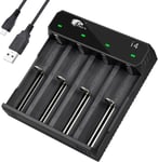 Chargeur Pile 18650,4 Slots 26650 Rapide Chargeur Piles Rechargeable pour 3.7V Li-ION Chargeur Accu 18500 17650 17670 17500 20700 26650 Batterie (avec USB-C)(Q633)