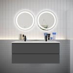 Ensemble meuble double vasque L.120cm 4 tiroirs + lavabo + 2 LED miroirs rond 60cm,anthracite,easy