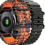 Pack 2x Bracelets Ocean Waves Pour Garmin Fenix 7 Pro Sapphire Solar Noir Et Orange Militaire