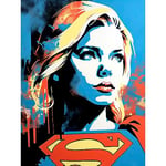 Artery8 Supergirl Linocut Portrait Blue Red Yellow Female Comic Book Superhero Girls Bedroom Large Wall Art Poster Print Thick Paper 18X24 Inch