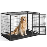 Feandrea Cage pour Chien Lourd, Caisse pour Chien, 122 x 75,5 x 80,5 cm, pour Chiens Moyens et Grands, Anti-évasion, Double Porte Amovible, Parc pour Chien, XXL, Noir PPD003B01