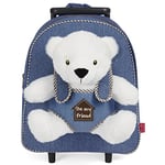 PERLETTI Sac à Roulette Scolaire Maternelle et Peluche Douce Enfant 3 4 5 Ans - Mini Sac à Dos avec Roues et Animal Amovible Fille Garçon - Sacoche Garderie avec Jouet - 29x32x11 cm (Ours Polaire)