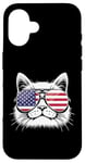 Coque pour iPhone 16 Lunettes de soleil aviateur motif chat patriotique drapeau américain