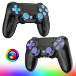 Lapezei Manette sans Fil 2pcs pour Manette de Jeu ps4 avec Barres d'éclairage Flash/Vibration à Double Moteur Turbo et Prise Audio 3,5 mm/LED/pavé Tactile pour P-s4 Pro/Slim/Pc