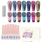 ADHERE Cat Eye Kit de vernis à ongles gel UV - Paillettes scintillantes - Avec aimant - Vernis à ongles UV pour ongles - Vernis à ongles gel UV UV UV