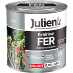 Julien - Peinture Fer Anti-Rouille Brillant - Portes, grilles, portails, mobilier de jardin en métal - Gris Acier 0,25 l