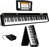 Pliable Piano Numérique 88 Touches Avec Haut Parleur 2X25W Batterie De 2000Mah Lestées Pédale De Sustain Interface Midi Avec Support De Partitions Bluetooth Sacs Pour Piano Câble Audio Casque