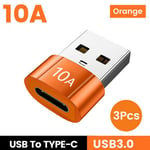 Adaptateur Otg Usb 2023 Vers Type C,3.0 10a,Convertisseur Femelle Vers Mâle,Charge Rapide,Transfert De Données,Pour Macbook,Xiaomi,Samsung - Type Orange 3pcs