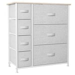 YITAHOME Commode pour Chambre à Coucher d'enfant, Commode à 7 Tiroirs en Tissu Meuble de Rangement avec Dessus en Bois et Grand Espace de Rangement , Salon, Gris Clair