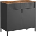 Songmics - Meuble de rangement, Buffet, double porte aimantée, avec étagère réglable, 80 x 40 x 76 cm, cadre en acier, style industriel, Marron