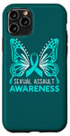 Coque pour iPhone 11 Pro Ruban bleu-vert, papillon, Sexual Assault Awareness