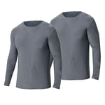 Lot de 2 sous-Vêtements Haut Thermique Homme Maillot de Corps à Col Rond Manches Longues Hiver sous Vetement Chaud Ultra Doux Base Layer, Gris, Taille M