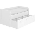 Lit enfant gigogne 90 x 190 cm en mélamine coloris blanc avec 3 tiroirs - Longueur 194.3 x Profondeur 97 x Hauteur 60 cm Pegane