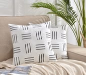 DWDC Cushion Covers 45x45cm Velvet pillow covers 18 x 18 inch Pack of 2 White Square pillowcase with Black line streak Print Blend Decorative Soft Cushion Cases for Sofa Bed Car
