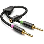 deleyCON Headset PC Adaptateur pour Ordinateur Portable - Câble Adaptateur Audio Jack Y Stéréo - 1 Fiche Jack 3,5mm Femelle à 2X Prise Jack 3,5mm