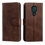 NOKOER Leather Case for Motorola Moto E7 Plus, Flip Cowhide PU Leather Wallet Cover, Card Holder Leather Protective Phone Case for Motorola Moto E7 Plus - Brown