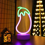 WIOSOUL LED Eggplant Neon Lights Led Neon Sign with Holder Base Neon Sign by Battery or USB Powered Led Neon Shaped Neon Lamp with Stand for Wall Decor with Wedding Party New Year（Purple/Green）