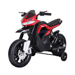 HOMCOM Moto électrique pour Enfants de 3-6 Ans 25 W 6 V 3 Km/h Effets Lumineux et sonores roulettes Amovibles Charge Max. 30 kg Rouge