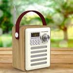 POHOVE Retro Portable Bluetooth Radio, Digital FM Portable Radio/Alarm Clock/Real Wood Effect Finish/Mains Powered/Rechargable Battery/Subwoofer/Premium Stereo Sound(as shown)