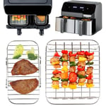 YQL Air Fryer Rack for Tefal Easy Fry 5.2l/3.1l, Tower t17099 5.2l/3.3l, Lakeland 5l/3l, Salter Ek5729 5.5l/3.5l, 2pcs 304 Stainless Steel Air Fryer Accessories for Large & Small 2 Drawer Air Fryer