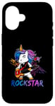 Coque pour iPhone 16 Licorne Rock Star Guitare à bascule Musique Chanteur Rock Band