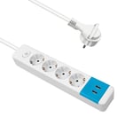 EXTRASTAR Multiprise avec 4 Prises et 2 Ports USB, multiprise avec 4 Prises et Interrupteur, 1,5 m, pour la Maison, Le Bureau et Les Voyages, 3680 W, 3 G x 1 mm², 1 pièce