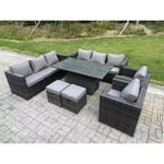 Fimous - 10 Places Osier pe Meubles De Jardin Rotin Canapé Extérieur Table à Manger Réglable Ensemble avec 2 Fauteuils 2 Tabourets Hybride Gris Foncé