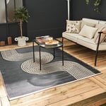 THE RUGS Urban Collection Outdoor Rug - Easy to Clean, Reversible, Waterproof Plastic Outdoor Rugs for Garden, Patio, Balcony, Camping - Contemporary Plastic Straw Rug - Waves Black/Beige, 90x150cm