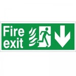 Glow In The Dark Hospital Compliant Fire Exit Down Sign 600mm x 200mm - Self Adhesive