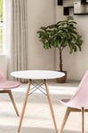 Soho Small White Circular Dining Table with Beech Wood Legs