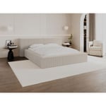 Lit coffre 140 x 190 cm - Velours côtelé - Beige + Matelas - TIMANO de Pascal Morabito