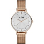 Skagen Anita Lille Montre pour Femmes, Mouvement à Quartz avec Bracelet en Acier Inoxydable Ou en Cuir, Ton Or Rose et Blanc, 30Mm