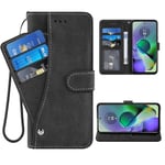 ELISORLI Phone Cover for Motorola Moto G54 5G Wallet Case Wrist Strap Lanyard Slot Mobile Stand Leather Credit Card Holder Magnetic Flip Folio Purse Cell Accessories G54 XT-2343-1 Girls Women Black