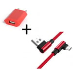 Pack Pour Samsung Galaxy J3 2016 Smartphone Micro-Usb (Cable 90 Degres Fast Charge + Prise Secteur Couleur) - Rouge