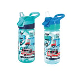 Nuby Super Quench Water Bottle-No Spill Active Toddler Sippy Cup|540ml/19oz |Carry Handle|Freeflow|Dishwasher and Steriliser Safe|Suitable Beaker for 18 Months Plus (Traffic, Pack of 2), 048526890491