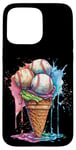 Coque pour iPhone 15 Pro Max Ice Cream Baseball – Cône de glace mignon tenant des balles de baseball