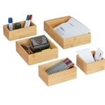 Relaxdays - Caisse de rangement bambou, lot de 5, organiseur tiroir, cuisine, salle de bain, bureau, diff. tailles, nature