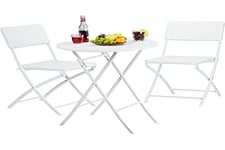 Relaxdays Meuble de jardin BASTIAN salon de jardin pliable table chaises optique rotin HxlxP: 75,5 x 60 x 60 cm, blanc